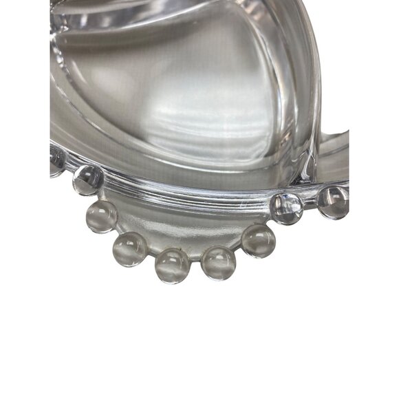 Vintage Candlewick Glass Divided Dish Beaded Edge Serving Plate Relish - Picture 2 of 5